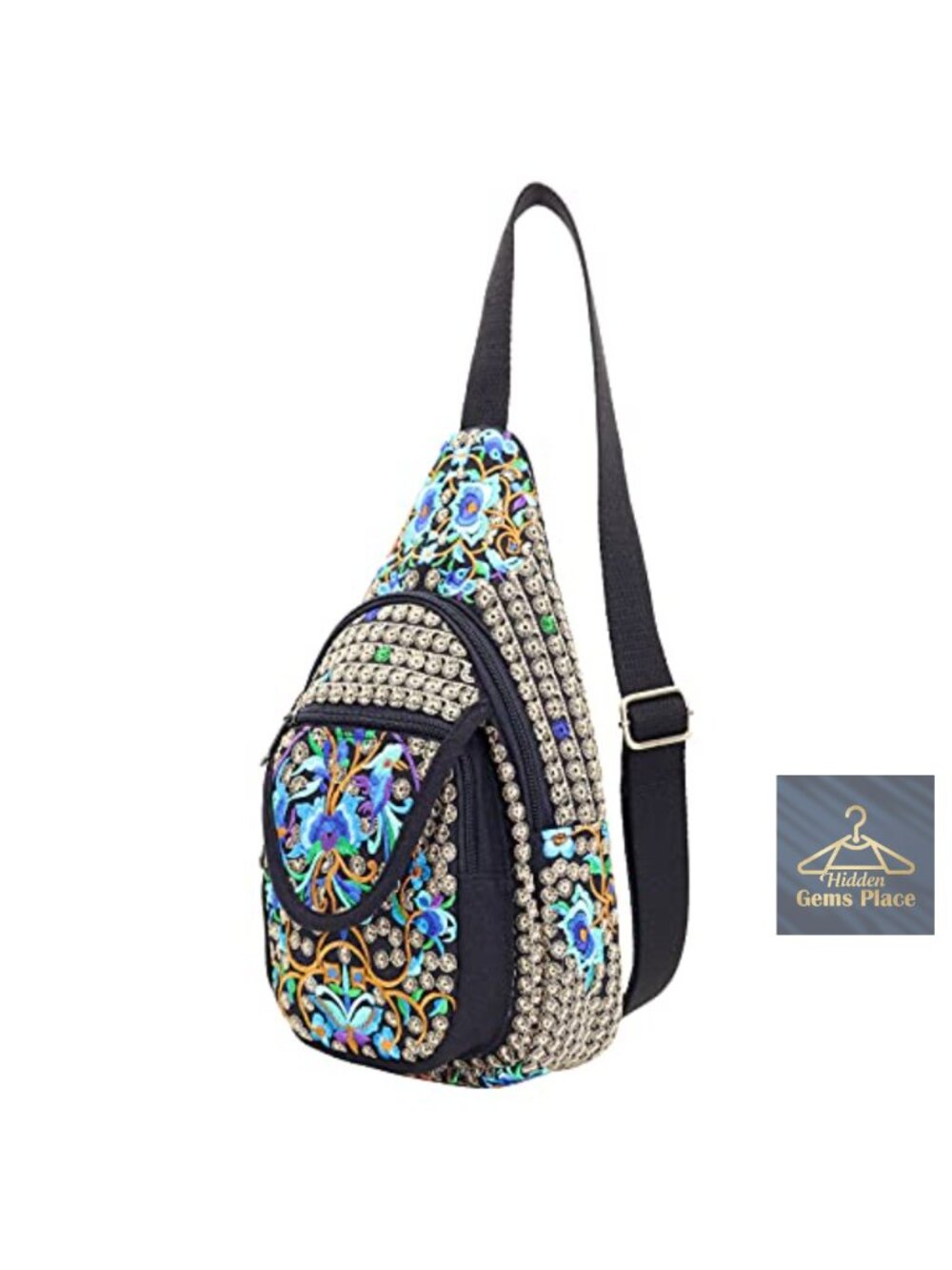 SILKAREA Canvas Embroidered Sling Bag Crossbody Backpack Travel Purse